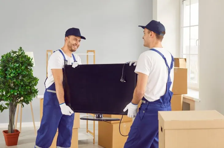 Umzugshelfer transportieren Fernseher Umzugshelfer transportieren Fernseher